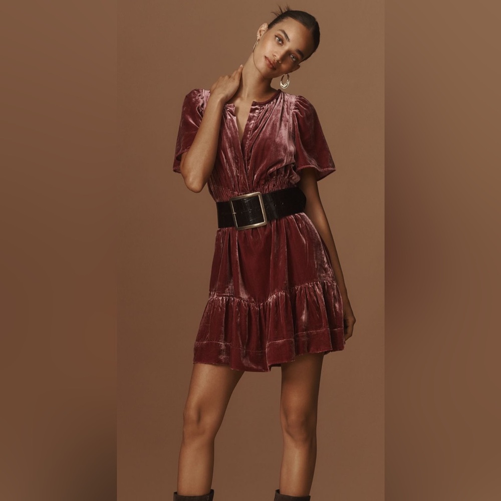 NWT!! THE SOMERSET MINI DRESS: VELVET
Anthropology 
Color: MAUVE
Size: XXS